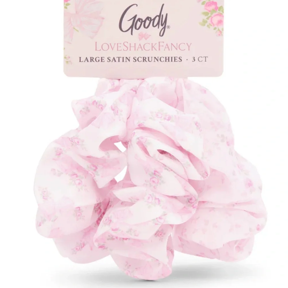 LOVESHACKFANCY Goody Pink Satin Scrunchies 3pc